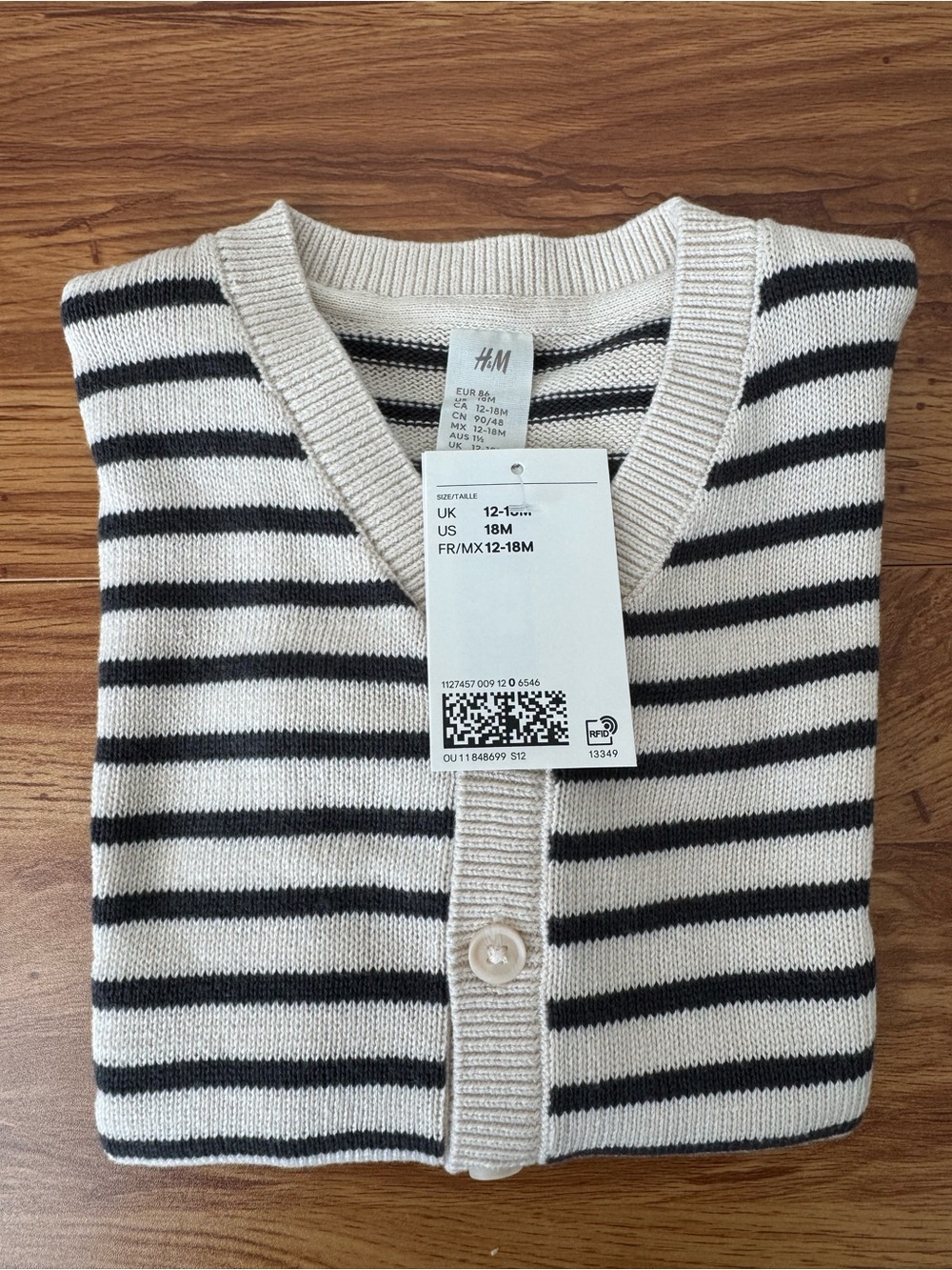 H&M Cream and Black Striped Button-Front Cardigan